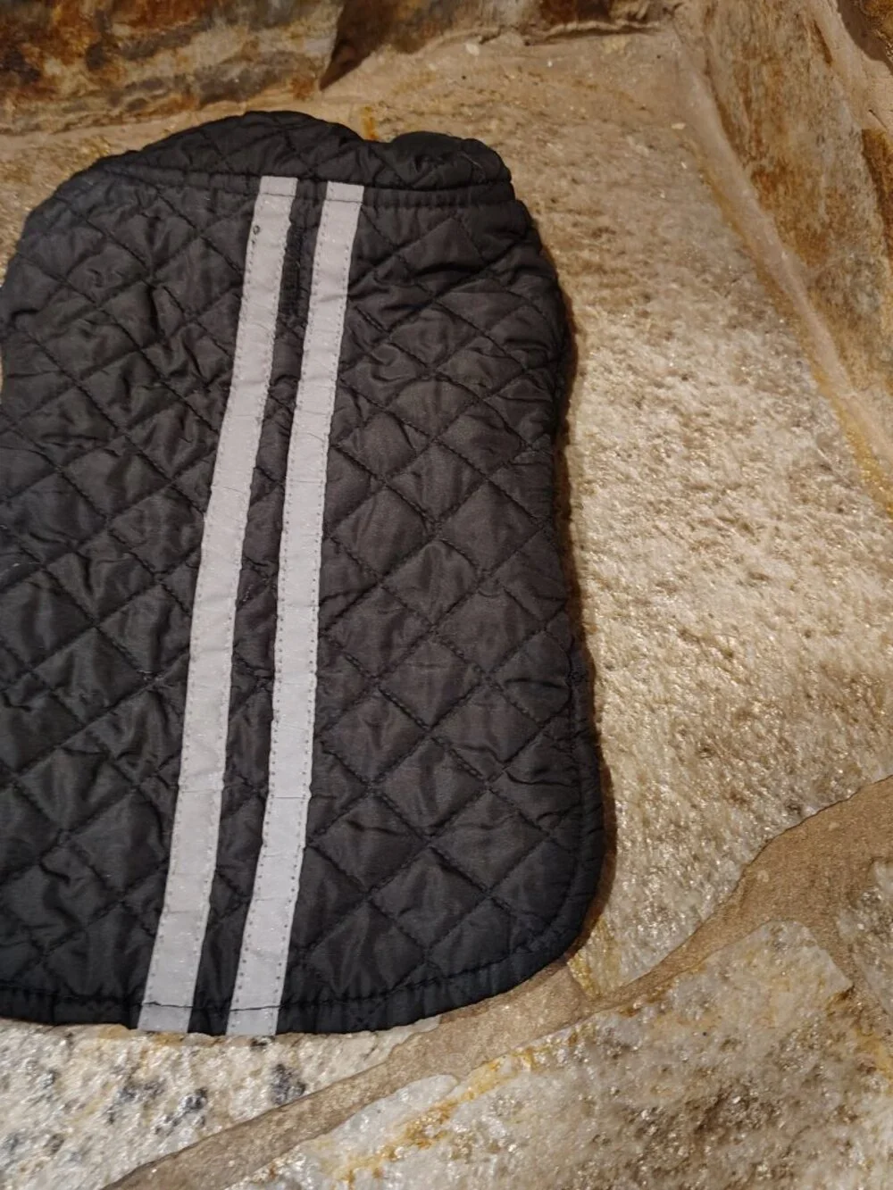 Quilted Dog Jacket Coat Size Medium Black Reflective Stripes Pet Winter